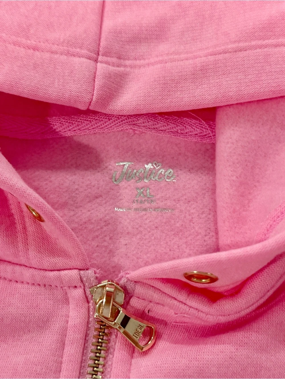 Justice Pink Hooded Zip Sweatshirt with Gold Hardware